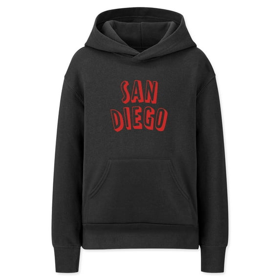 Daxton Youth Unisex Pullover Cities State Hoodie Mid-Weight Fleece Sweater - San Diego Black Red, M