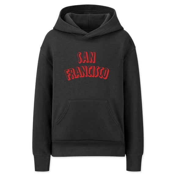 Daxton Youth Unisex Pullover Cities State Hoodie Mid-Weight Fleece Sweater - San Francisco Black Red, M