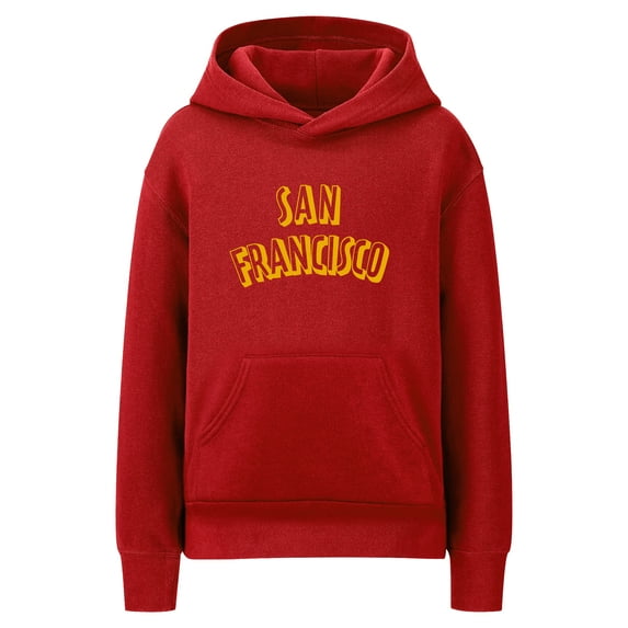 Daxton Youth Unisex Pullover Cities State Hoodie Mid-Weight Fleece Sweater - San Francisco Red Gold, XL