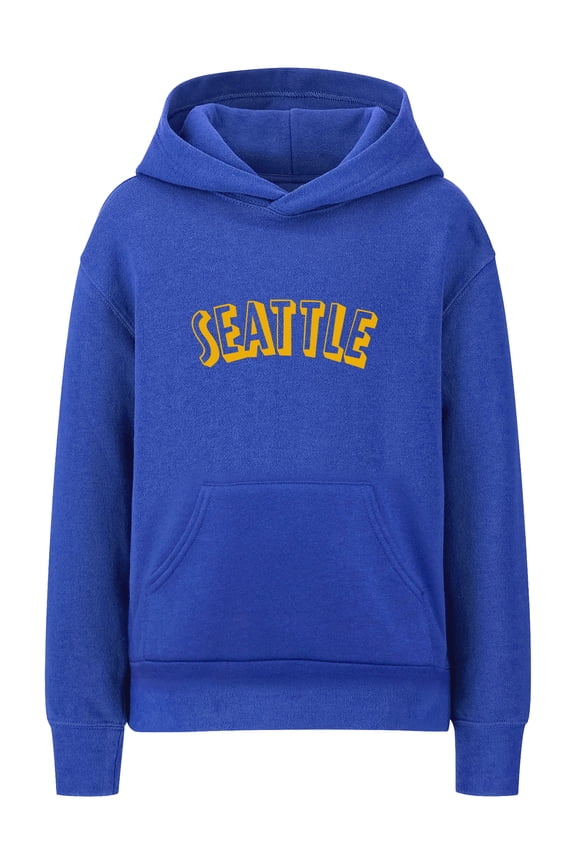 Youth Unisex Pullover Cities State Hoodie Mid-Weight Fleece Sweater - Seattle Royal Gold, M