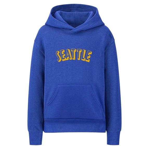 Daxton Youth Unisex Pullover Cities State Hoodie Mid-Weight Fleece Sweater - Seattle Royal Gold, S