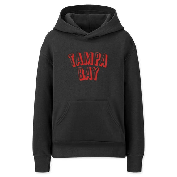 Daxton Youth Unisex Pullover Cities State Hoodie Mid-Weight Fleece Sweater - Tampa Bay Black Red, XS