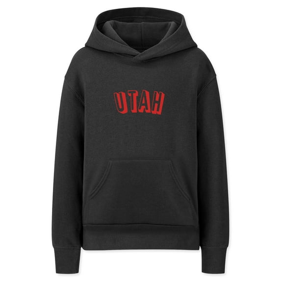 Daxton Youth Unisex Pullover Cities State Hoodie Mid-Weight Fleece Sweater - Utah Black Red, XS