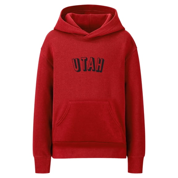 Daxton Youth Unisex Pullover Cities State Hoodie Mid-Weight Fleece Sweater - Utah Red Black, L