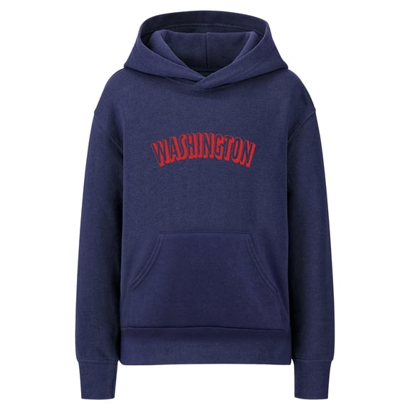 Daxton Youth Unisex Pullover Cities State Hoodie Mid-Weight Fleece Sweater - Washington Navy Red, M