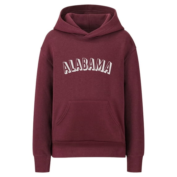 Daxton Youth Unisex Pullover Cities States Hoodie Mid-Weight Fleece Sweater - Alabama Burgundy White, XL