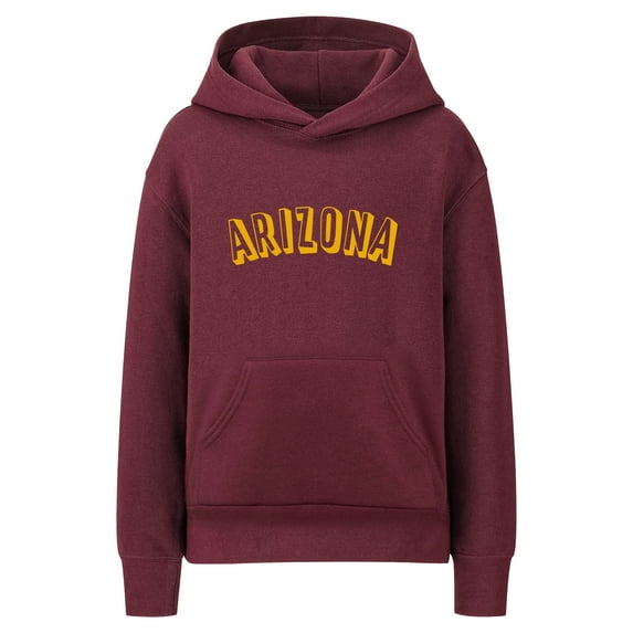 Daxton Youth Unisex Pullover Cities States Hoodie Mid-Weight Fleece Sweater - Arizona Burgundy Gold, M