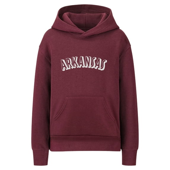 Daxton Youth Unisex Pullover Cities States Hoodie Mid-Weight Fleece Sweater - Arkansas Burgundy White, M