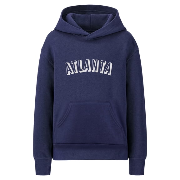 Daxton Youth Unisex Pullover Cities States Hoodie Mid-Weight Fleece Sweater - Atlanta Navy White, M