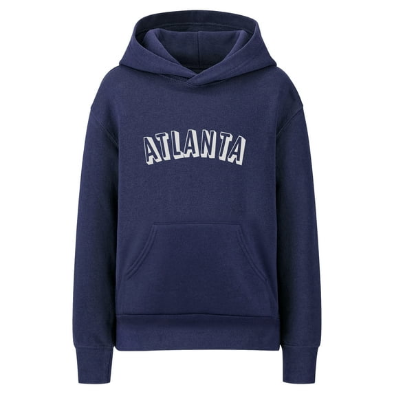 Daxton Youth Unisex Pullover Cities States Hoodie Mid-Weight Fleece Sweater - Atlanta Navy White, XS