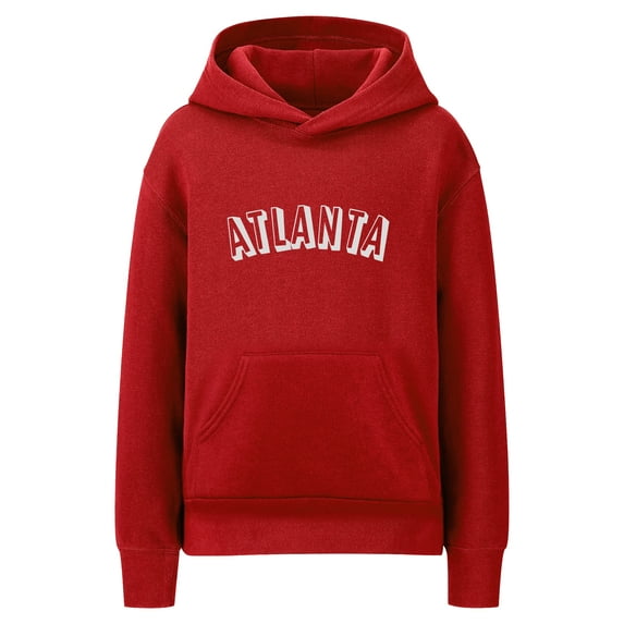 Daxton Youth Unisex Pullover Cities States Hoodie Mid-Weight Fleece Sweater - Atlanta Red White, L