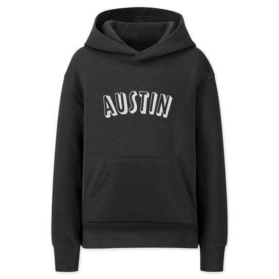 Daxton Youth Unisex Pullover Cities States Hoodie Mid-Weight Fleece Sweater - Austin Black White, M