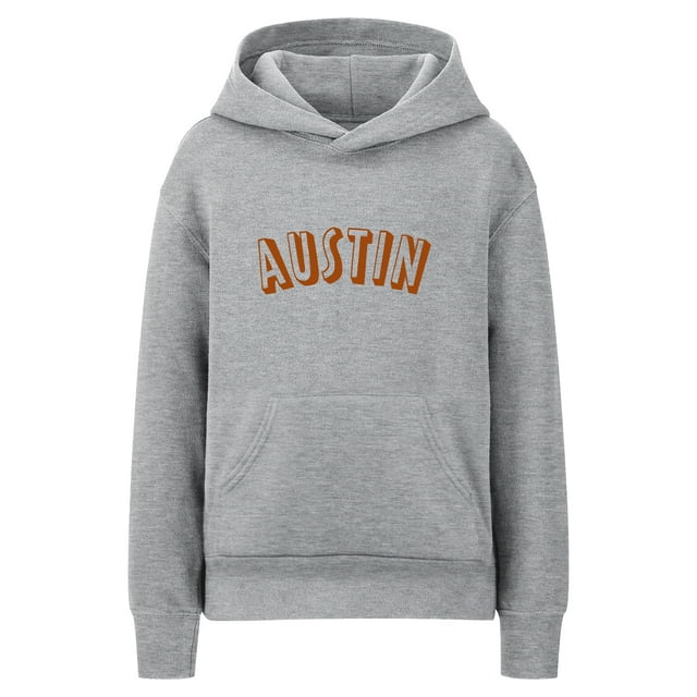Daxton Youth Unisex Pullover Cities States Hoodie Mid-Weight Fleece Sweater - Austin Heather Gray Rust, XL