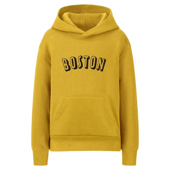 Daxton Youth Unisex Pullover Cities States Hoodie Mid-Weight Fleece Sweater - Boston Gold Black, L