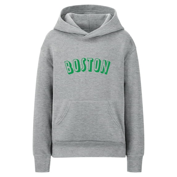 Daxton Youth Unisex Pullover Cities States Hoodie Mid-Weight Fleece Sweater - Boston Heather Gray Green, S