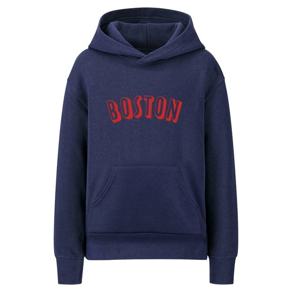 Daxton Youth Unisex Pullover Cities States Hoodie Mid-Weight Fleece Sweater - Boston Navy Red, M