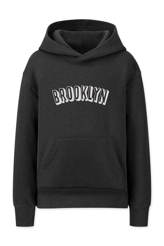 Youth Unisex Pullover Cities States Hoodie Mid-Weight Fleece Sweater - Brooklyn Black White, M