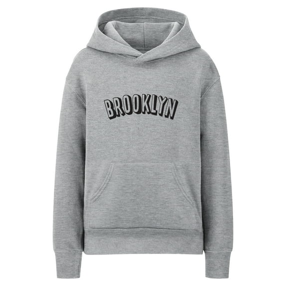 Daxton Youth Unisex Pullover Cities States Hoodie Mid-Weight Fleece Sweater - Brooklyn Heather Gray Black, M