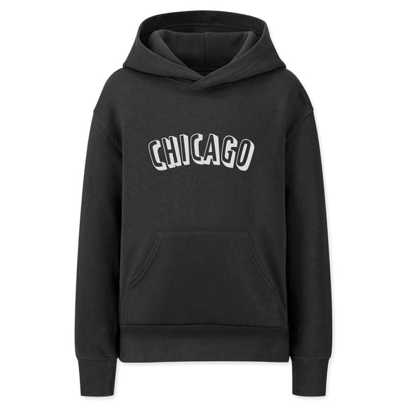Daxton Youth Unisex Pullover Cities States Hoodie Mid-Weight Fleece Sweater - Chicago Black White, M