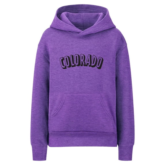 Daxton Youth Unisex Pullover Cities States Hoodie Mid-Weight Fleece Sweater - Colorado Hth Purple Black, XS