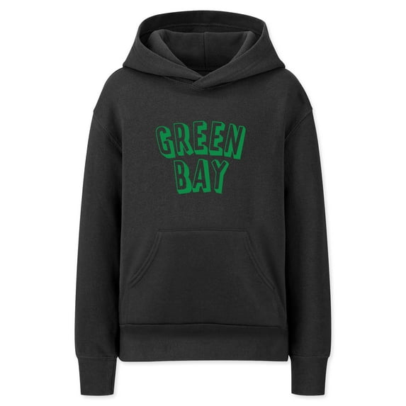 Daxton Youth Unisex Pullover Cities States Hoodie Mid-Weight Fleece Sweater - Green Bay Black Green, XS