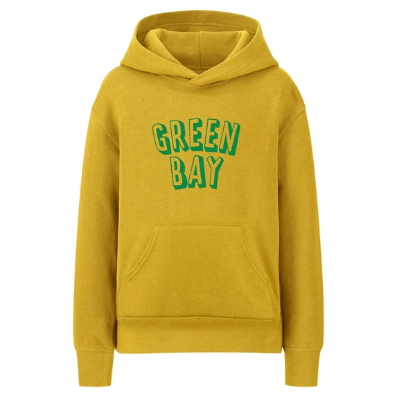 Daxton Youth Unisex Pullover Cities States Hoodie Mid-Weight Fleece Sweater - Green Bay Gold Green, XL