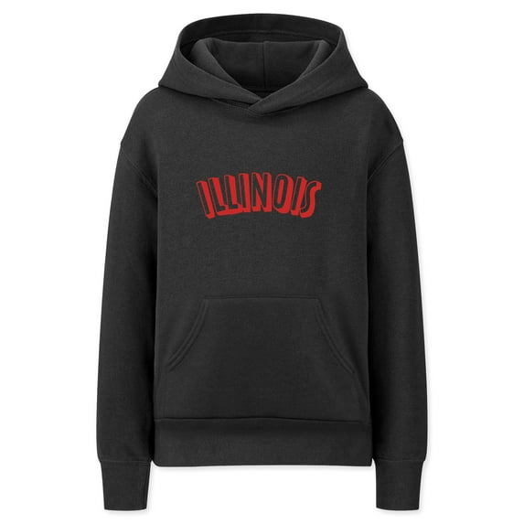 Daxton Youth Unisex Pullover Cities States Hoodie Mid-Weight Fleece Sweater - Illinois Black Red, M