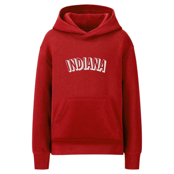 Daxton Youth Unisex Pullover Cities States Hoodie Mid-Weight Fleece Sweater - Indiana Red White, S