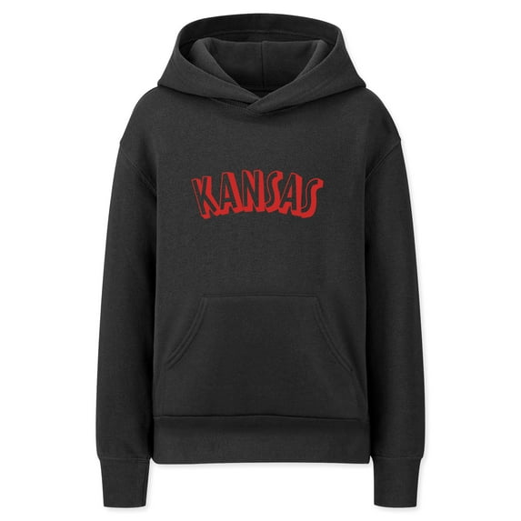 Daxton Youth Unisex Pullover Cities States Hoodie Mid-Weight Fleece Sweater - Kansas Black Red, XS