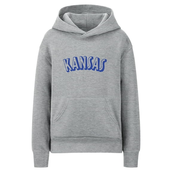 Daxton Youth Unisex Pullover Cities States Hoodie Mid-Weight Fleece Sweater - Kansas Heather Gray Royal, L