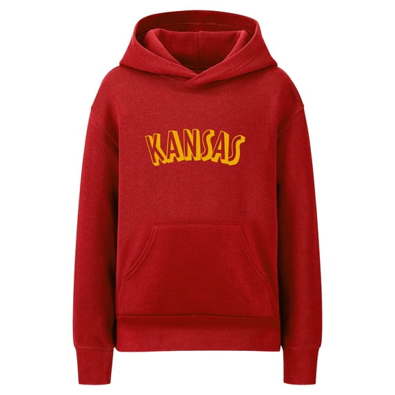 Daxton Youth Unisex Pullover Cities States Hoodie Mid-Weight Fleece Sweater - Kansas Red Gold, M