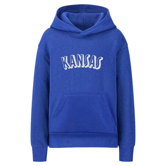 Daxton Youth Unisex Pullover Cities States Hoodie Mid-Weight Fleece Sweater - Kansas Royal White, M