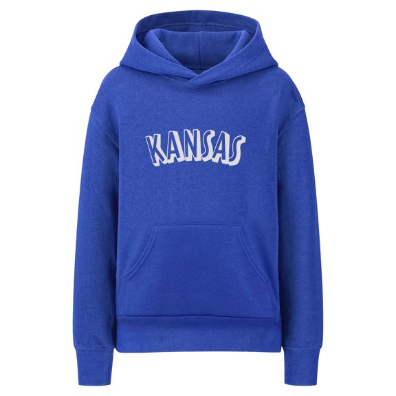 Daxton Youth Unisex Pullover Cities States Hoodie Mid-Weight Fleece Sweater - Kansas Royal White, XL