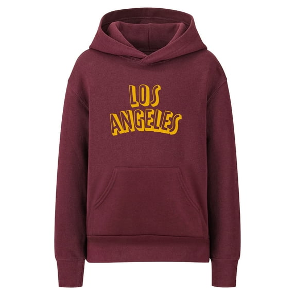 Daxton Youth Unisex Pullover Cities States Hoodie Mid-Weight Fleece Sweater - Los Angeles Burgundy Gold, XL