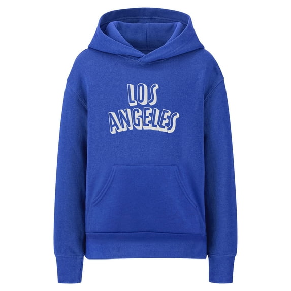 Daxton Youth Unisex Pullover Cities States Hoodie Mid-Weight Fleece Sweater - Los Angeles Royal White, S