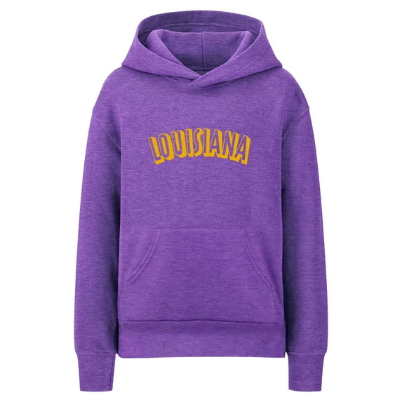 Daxton Youth Unisex Pullover Cities States Hoodie Mid-Weight Fleece Sweater - Lousiana Heather Purple Gold, XS