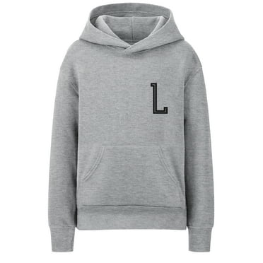 Daxton Youth Unisex Pullover Hgray Hoodie Mid-Weight Fleece Sweater Custom Black Numbers and Letters, L, S