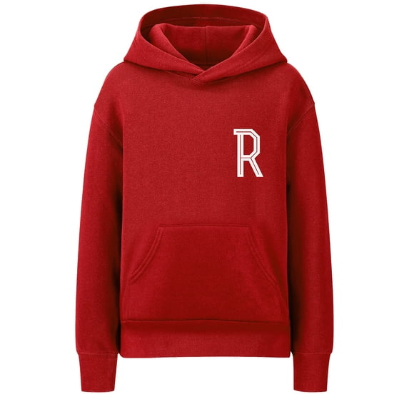 Daxton Youth Unisex Pullover Red Hoodie Mid-Weight Fleece Sweater Custom White Numbers and Letters, R, XL