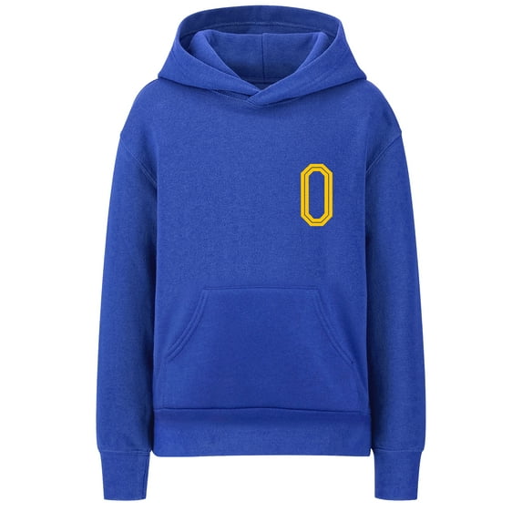Daxton Youth Unisex Pullover Royal Hoodie Mid-Weight Fleece Sweater Custom Gold Numbers and Letters, O, L