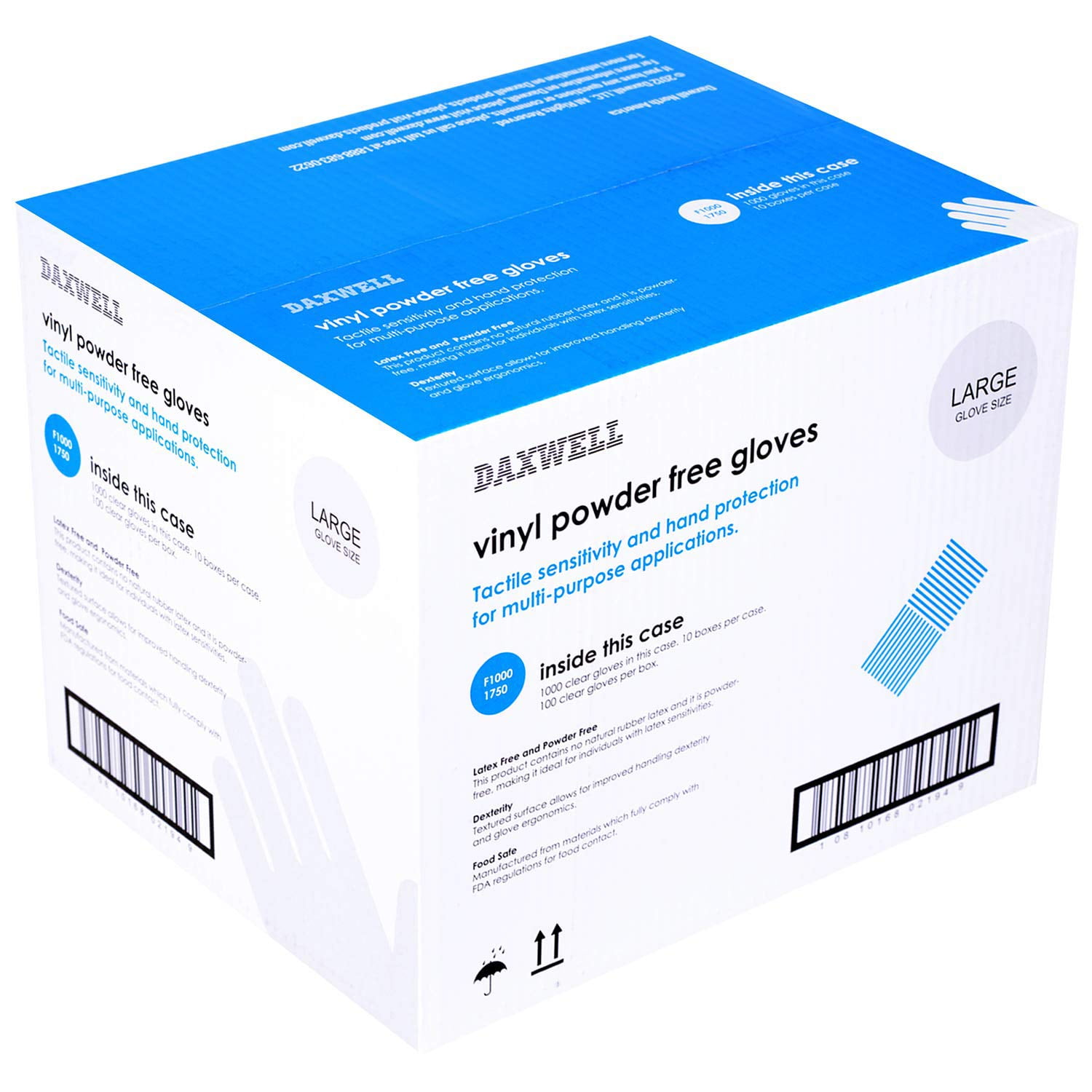 Daxwell Vinyl Gloves, Powder Free, Small, Clear, F10001296 (Case of