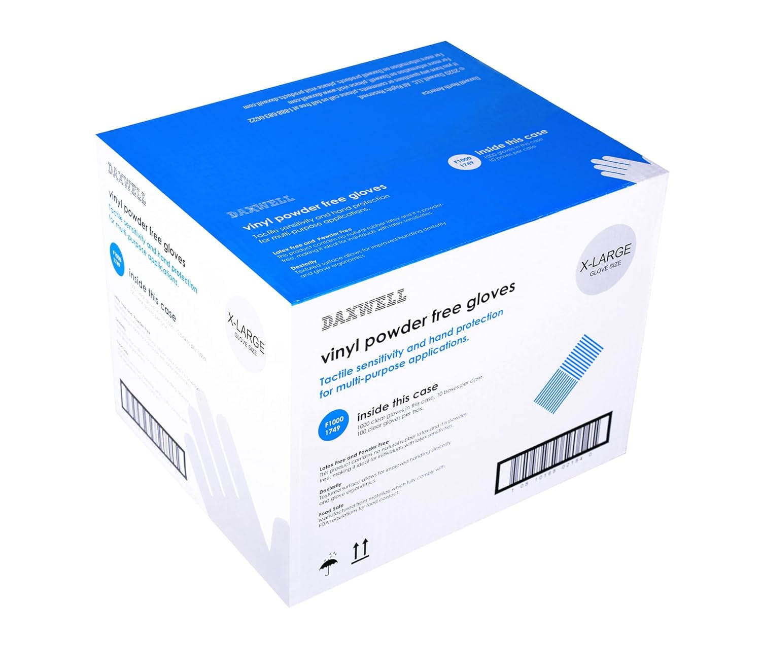 Daxwell Vinyl Gloves, Powder Free, Small, Clear, F10001296 (Case of