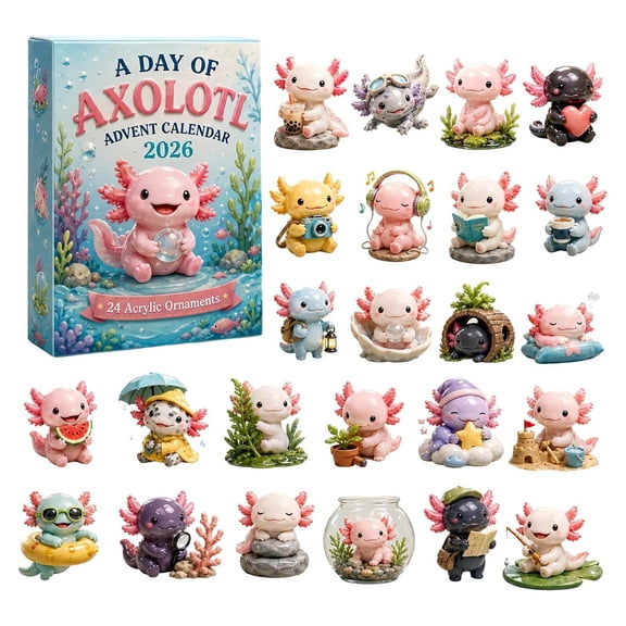 A Day Of Axolotl Advent Calendar 2026,24-Day Christmas Countdown Calendar | 24 Unique Axolotl Acrylic Charms,Blind Box Collectible Hanging Ornaments,Gift for Axolotl Lovers