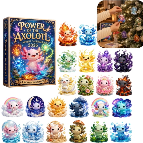 A Day of Axolotl Advent Calendar 2026, 24-Day Ocean Countdown Blind Box with 24 Unique Axolotl Acrylic Charms, Hanging Ornaments Gift for Animal Lovers