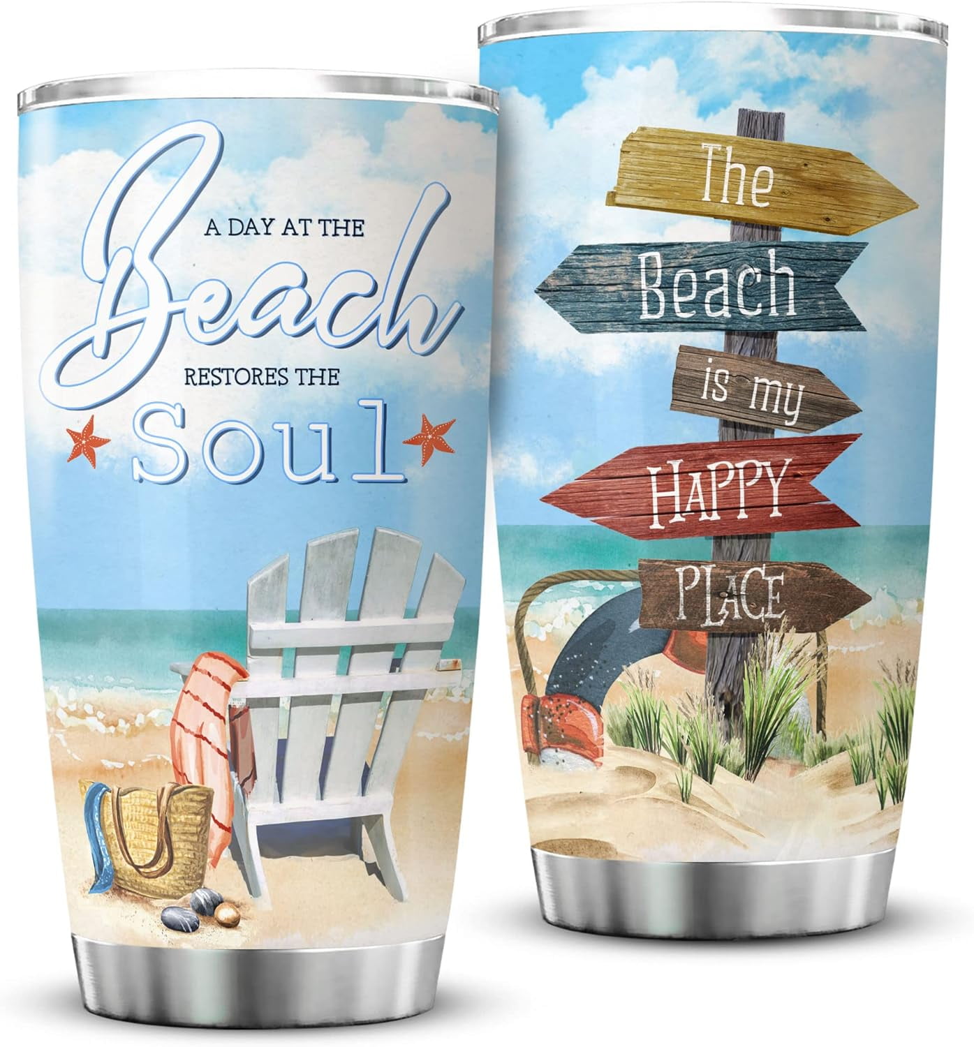 A Day At The Beach Restores The Soul Tumbler Cup With Lid 20oz ...
