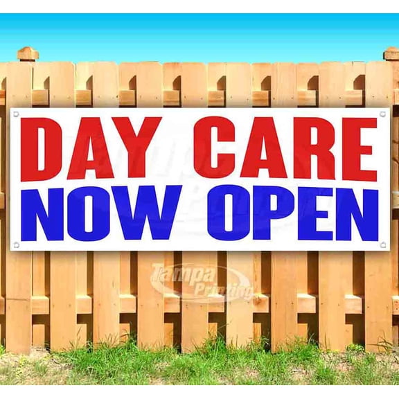 Day Care Now Open 13 oz Vinyl Banner With Metal Grommets