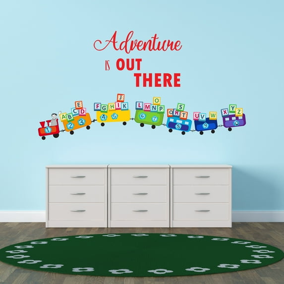 Day Care Wall Decals for Boy's Bedroom - Running Train Carrying Alphabets Wall Sticker Decal With Easy Installation Instructions Kid's Bedroom Décor Wall Sticker - Size: 40 In x 20 In