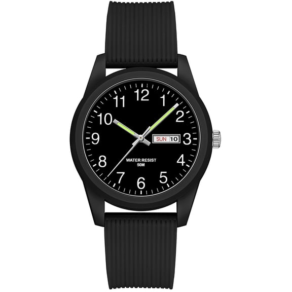 Day Date Watches for Men Easy Read Dial with Luminous Analog Second Hand Arabic Numerals Waterproof White Silicone Band