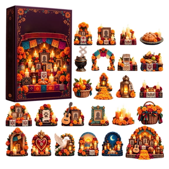 Day of the Dead Advent Calendar, 24 Days Dia De Los Muertos Flat Acrylic Altar Standees Blind Box for Tabletop & Fireplace Memorial Decor Gift for Adults