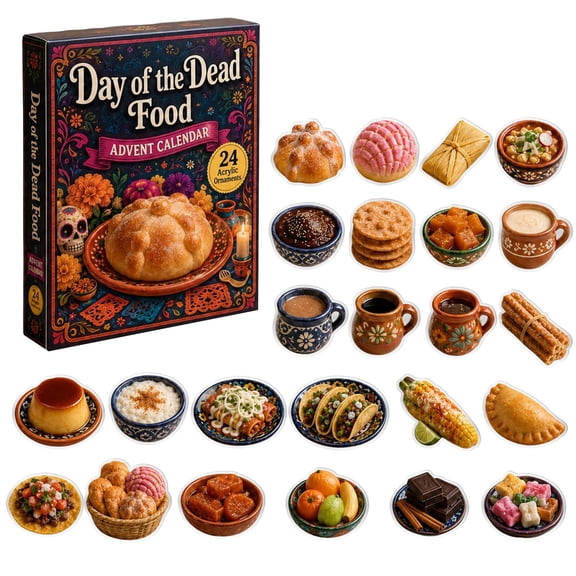 Day of The Dead Advent Calendar with Acrylic Blind Box, 24-Pack Miniature Charms, for Holiday Countdown and Altar Display, Decoration and Keychain Set