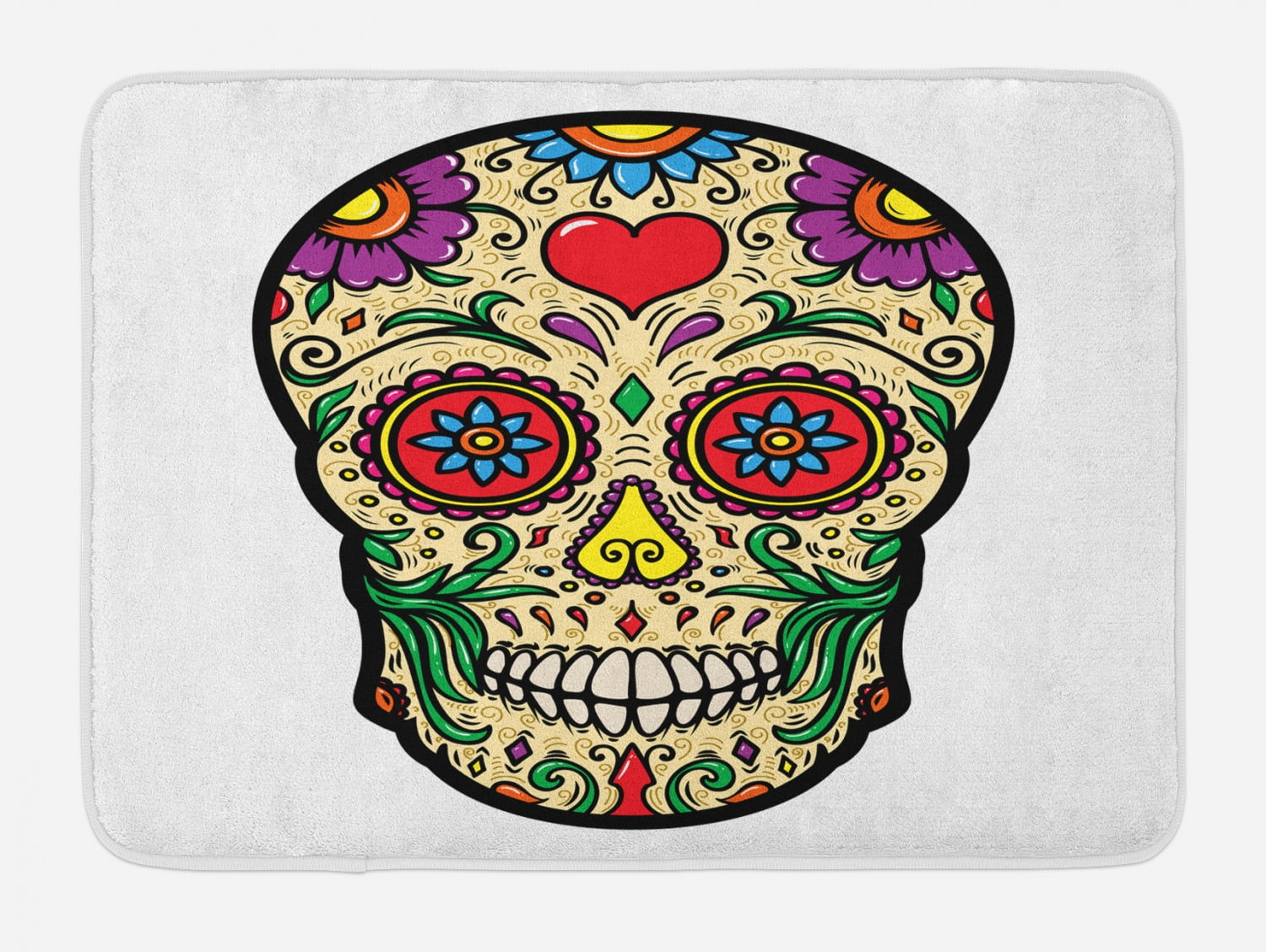 Vibrant Multicolor Sugar Skull Bath Mat with Non-Slip Backing